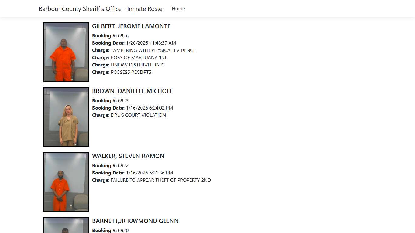 Barbour County Sheriff's Office - Inmate Roster